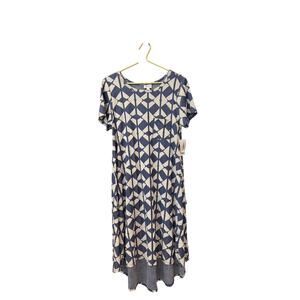 ✨ LULAROE Carly Tan Navy Diamond Swing Dress M NWT High Low Pocket 🌿